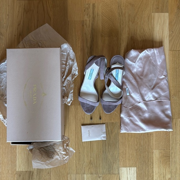 PRADA BLUSH SUEDE HEEL SANDAL - Picture 2 of 12